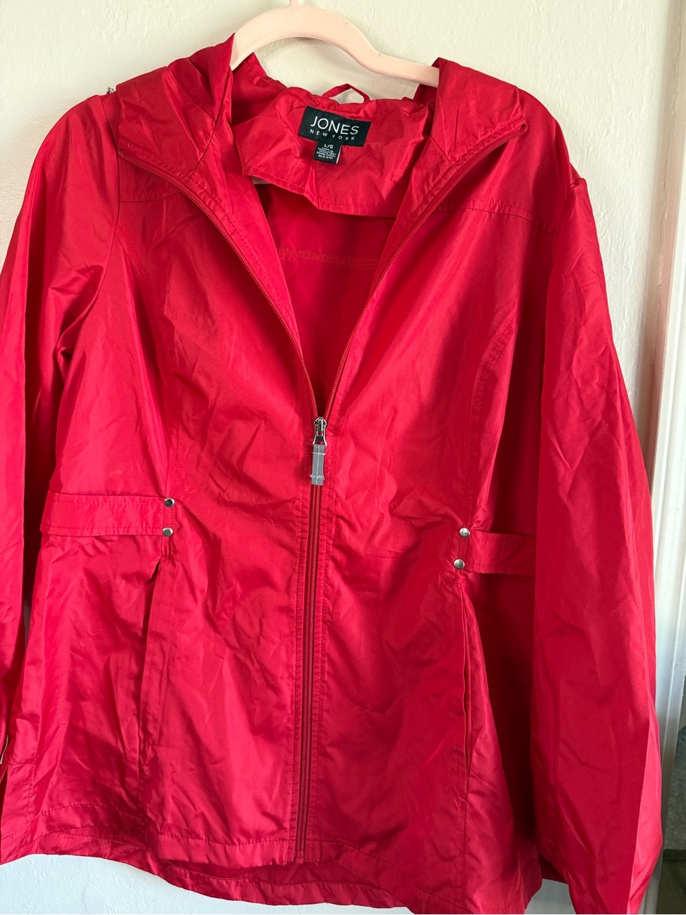 Jones New York Red Parka In A Pocket Rain Jacket Windbreaker Size L